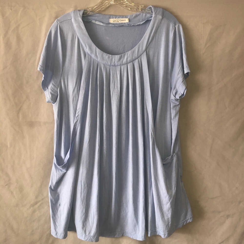 Girl 2 Queen baby blue pleated blouse